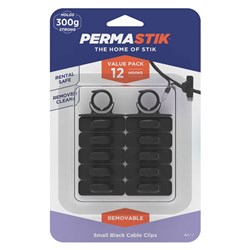 Permastik #177 Small Black Cable Clips, 12 Pack, Holds 300g Strong - Theodist