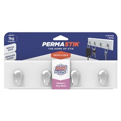 Permastik #2328 Modern Key Rack, 4 Hooks, 1 Strip, Holds 1kg Strong - Theodist