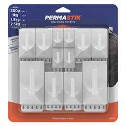 Permastik #2504 Mixed Utility Hooks, 12 Hooks, Holds 300g 4xS, 1KG 4xM, 1.5kg 2xL, 2.5kg 2xXL - Theodist