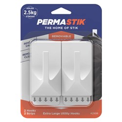 Permastik #2506 Extra Large Utility Hooks, 2 Hooks, 2 Strips, Holds 2.5kg Strong - Theodist
