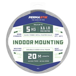 Permastik #52 Double Sided EVA Foam Tape, Indoor Mounting, 20m Length, 1.5mm Thick, 12mm Wide, Holds up to 5kg - Theodist