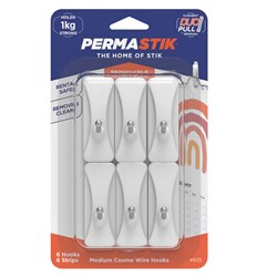 Permastik #835 Medium Cosmo Wire Hooks, 6 Hooks, 6 Strips, Holds 1kg Strong - Theodist