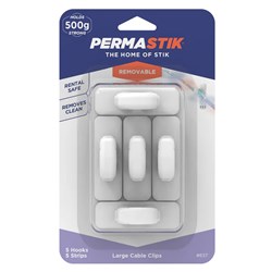 Permastik #837 Large Cable Clips, 5 Clips, 5 Strips, Holds 500g Strong - Theodist