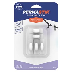 Permastik #838 Small Cable Clips, 5 Hooks, 5 Strips, Holds 300g Strong - Theodist