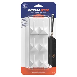 Permastik #845 Medium Utility Hooks, 6 Hooks, 6 Strips, Holds 1kg Strong - Theodist