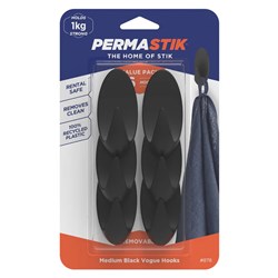 Permastik #878 Medium Black Vogue Hooks, 6 Hooks, Holds 1kg Strong -  Theodist