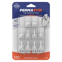Permastik #881 Small Utility Hooks, 10 Hooks, 10 Strips, Holds 300g Strong - Theodist