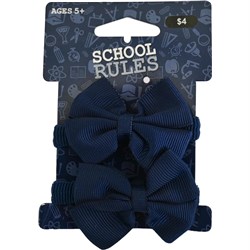 School Rules SRW2001149 Bow Hair Ties Navy 2 / Pack - Theodist