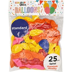 Colour & Co. SSB225AST Spiral Assorted Colour Balloons, 25 Pcs, Premium Quality - Theodist