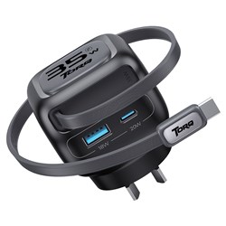 Torq TQ251 Multi-Port USB Charger, Retractable USB-C Cable, 35W, GaN - Theodist