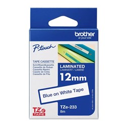 Brother TZe-233 Labelling Tape Blue on White 12mmx8m - Theodist