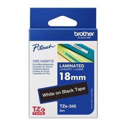 Brother TZe-345 Labelling Tape, White on Black, 18mmx8m - Theodist