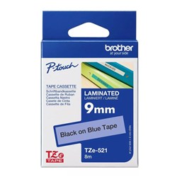 TZE521 - Brother TZe-521 Labelling Tape Black on Blue 9mmx8m - Theodist