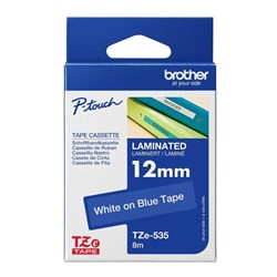 Brother TZe-535 Labelling Tape, White on Blue, 12mmx8m - Theodist