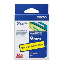 Brother TZe-621 Labelling Tape, Black on Yellow, 9mmx8m - Theodist