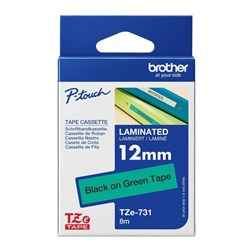 Brother TZe-731 Labelling Tape, Black on Green, 12mmx8m - Theodist