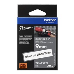 Brother TZe-FX221 Labelling Tape, Black on White, 9mmx8m -Theodist