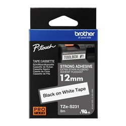 Brother TZS12 Labelling Tape, Black on White, 12mmx8m - Theodist