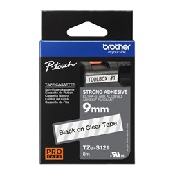 Brother TZe-121 Labelling Tape Black on Transparent 9mm x 8m -Theodist
