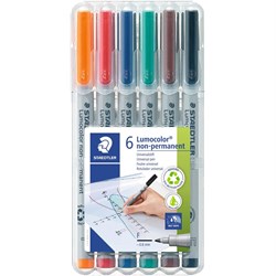 Staedtler WP6NF Lumocolor Non-Permanent Marker Pen Fine 0.6mm 6 Pack - Theodist