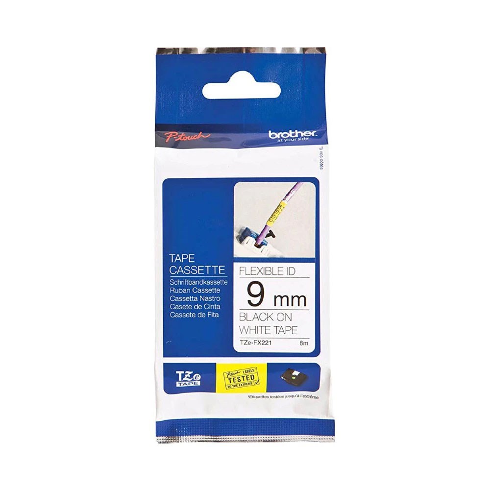 Brother TZe-FX221 Labelling Tape, Black on White, 9mmx8m