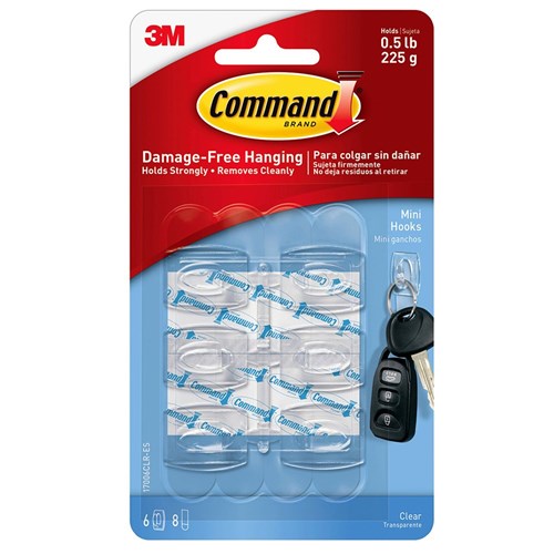 Command 67006 Mini Utility Hooks Clear 6 Pack - Theodist