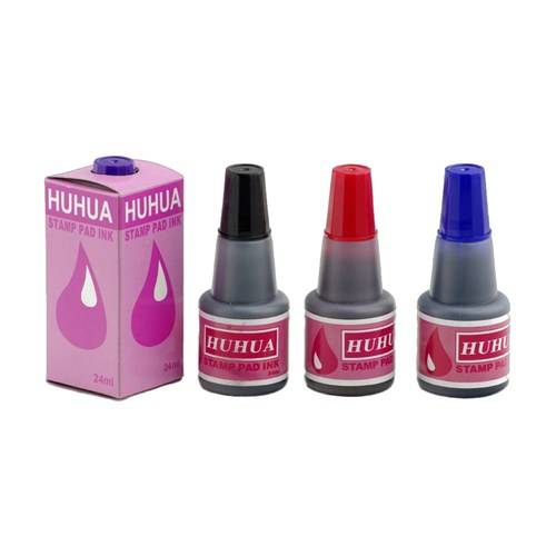 Huhua 18300 Stamp Pad Ink 24ml, Black, Red, Blue, Purple - Theodist