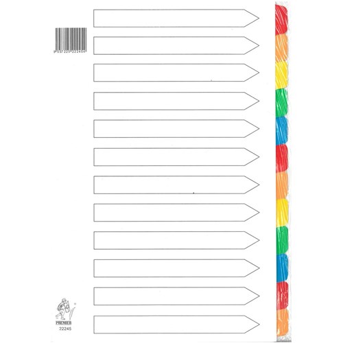 Premier 22245 Index Divider 12 Tabs Mylar Colours A4 - Theodist