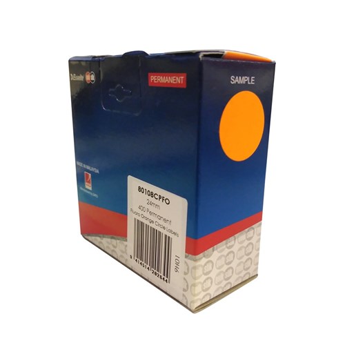 Esselte 24FO 24mm Permanent Self Adhesive Label Fluoro Orange Dots 400 - Theodist