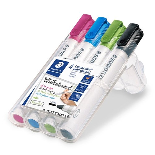 Staedtler 351 Lumocolor Whiteboard Marker Bullet Tip 2mm Assorted Wallet of 4