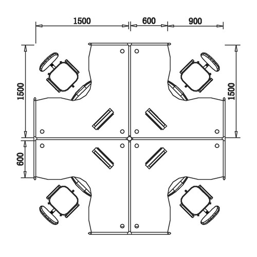 Partitioned Workstations 4 Person Desks 3000x3000mm_2 - Theodist