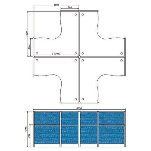 Partitioned Workstations 4 Person Desks 3000x3000mm_3 - Theodist