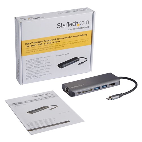 StarTech USB C Multiport Adapter - Portable USB-C Dock to 4K HDMI, 2-pt USB 3.0 Hub, SD/SDHC, GbE