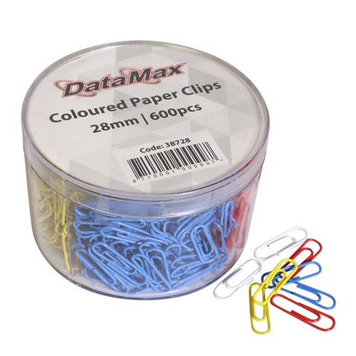 DataMax 38728 Paper Clips Coloured 28mm 600 Pack - Theodist