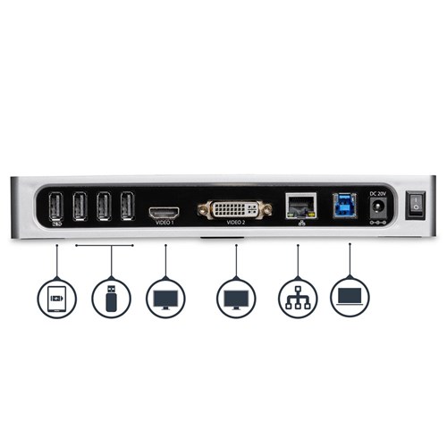 StarTech USB 3.0 Docking Station - Dual Monitor Laptop Docking Station with HDMI & DVI/VGA Video