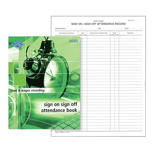 Zion 4995 SOSO Sign On Sign Off Attendance Book - Theodist