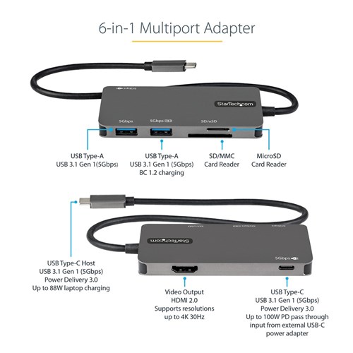 USB C Multiport Adapter - USB-C to 4K HDMI, SD/MicroSD Slot, 3-Port USB 3.0 Hub - USB Type-C Mini Dock 