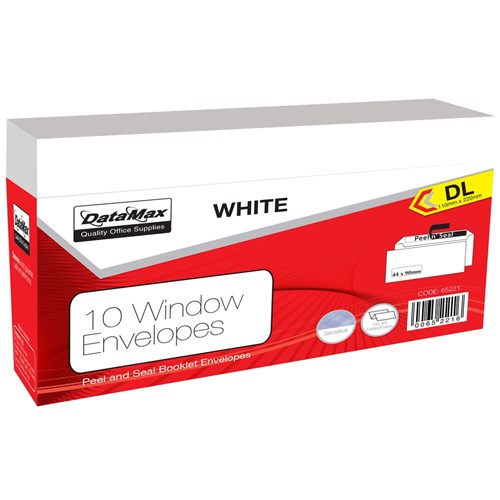 DataMax 65220 Envelopes DL Window Peel and Seal 110X220mm 100 Pack - Theodist