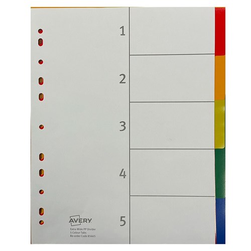 Avery Divider 5 Tab A4 Extra Wide Coloured