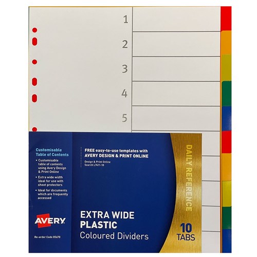 Avery Divider 10 Tab A4 Extra Wide Coloured