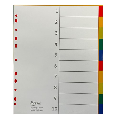 Avery Divider 10 Tab A4 Extra Wide Coloured