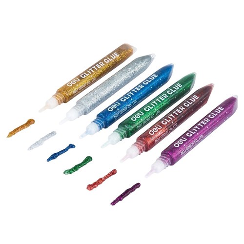 Deli A71101 Glitter Glue Classic 6 Colours Rubes 12mL Explora Lara & Roxy - Theodist