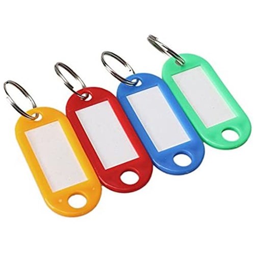 Plastic Key Tags ID Label Keyring with Key Chain Tag Card Split Ring Tub of 100