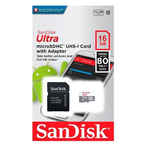 Sandisk 16gb Micro Sdhc Ultra Class 10 Up To 80mb/s Without Adapter