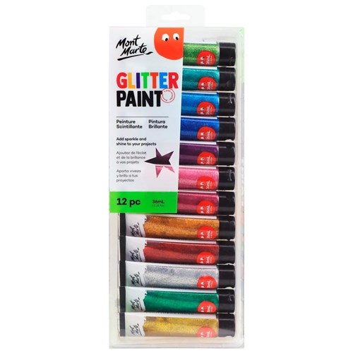 Mont Marte MKGL1236 Glitter Paint 36mL x 12pc - Theodist