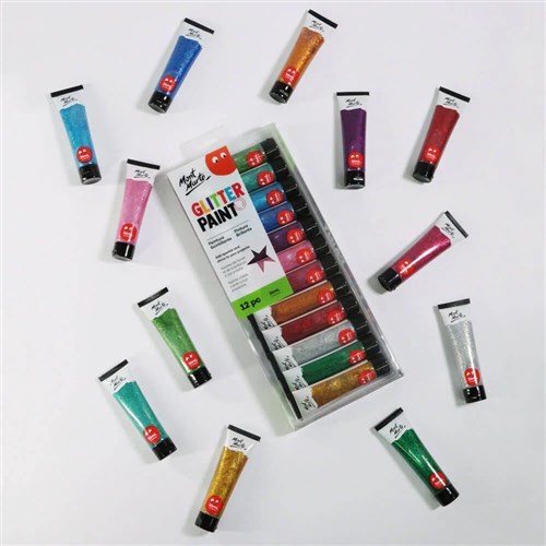 Mont Marte MKGL1236 Glitter Paint 36mL x 12pc_2 - Theodist