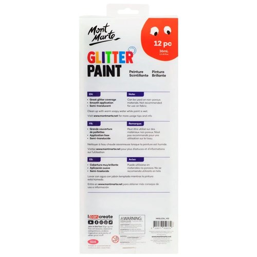 Mont Marte MKGL1236 Glitter Paint 36mL x 12pc_3 - Theodist