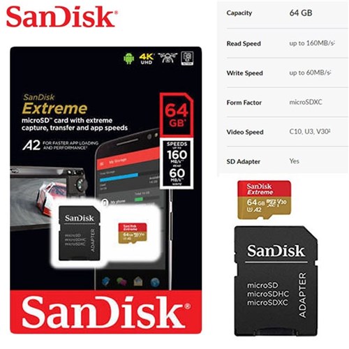SanDisk 64GB Extreme UHS-I microSDXC Memory Card with SD Adapter - Theodist