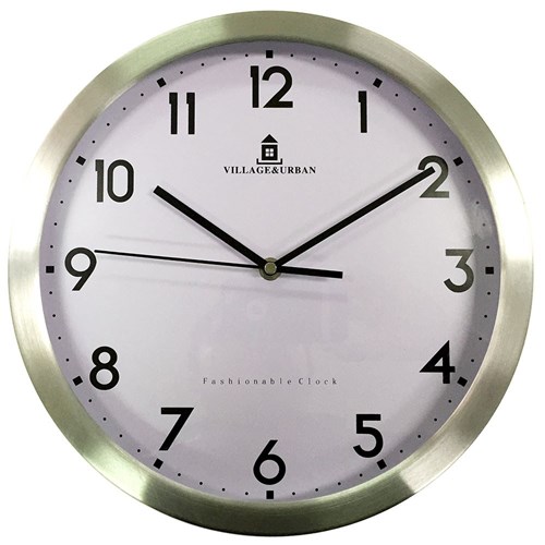 Village & Urban Large NS7120 Wall Clock 30cm White with Stainless Steel Rim - Theodist