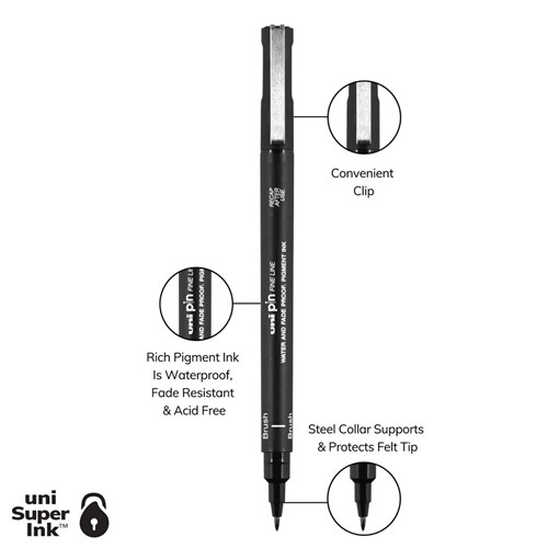 Uni-Ball Pin Fine Line 0.2mm Felt-Tip Pen, Black | Theodist